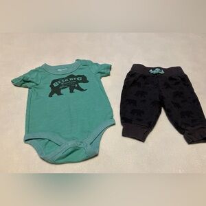 Cherokee Teal Baby Bear Alaska Onesie and Bear Pants Outfit